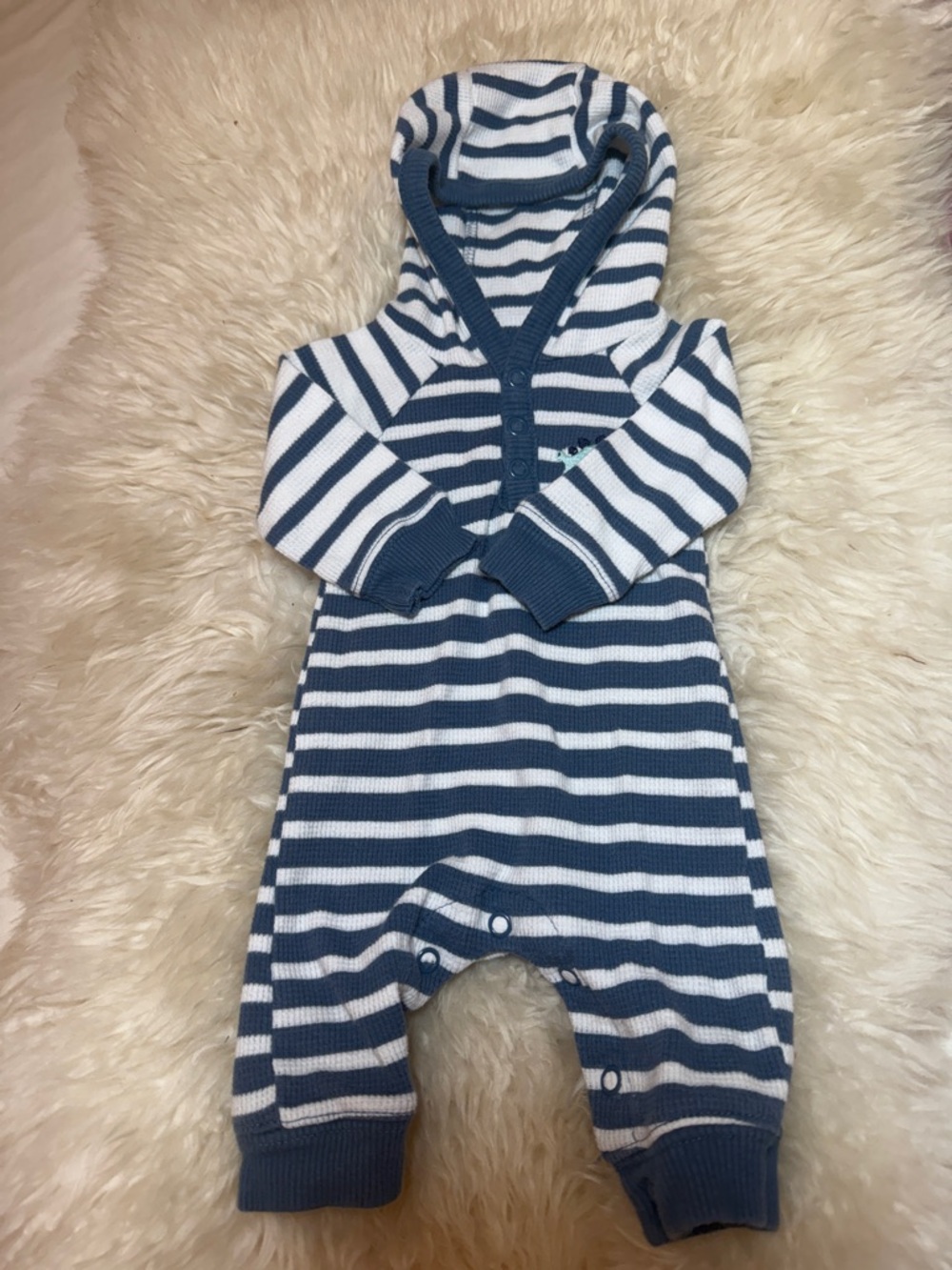 Just one You by Carters Striped Hooded Baby One-Piece in Blue & White newborn
